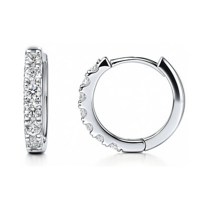 7-Stone CZ Small Hoop Earrings in Sterling Silver 0.6"