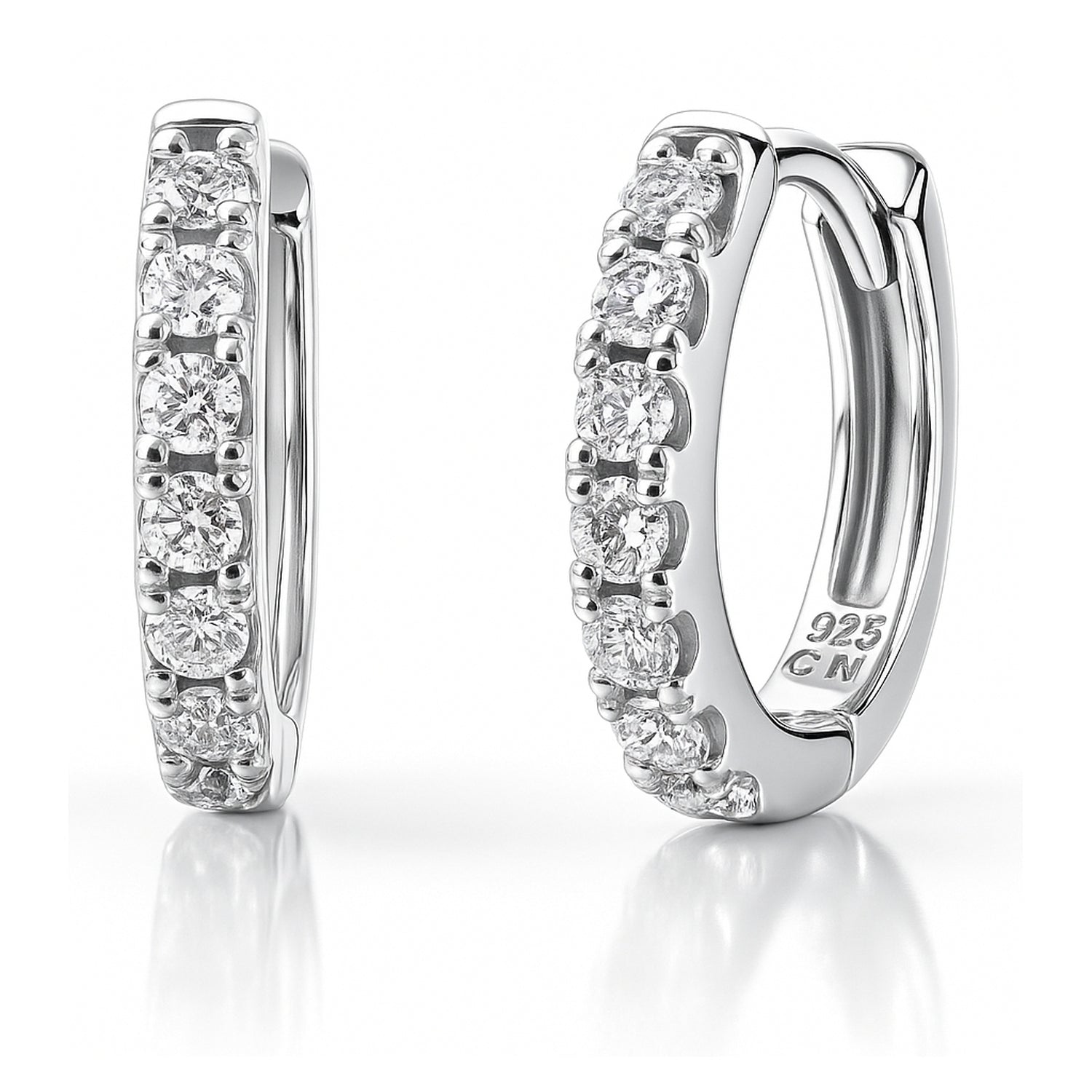 7-Stone CZ Small Hoop Earrings in Sterling Silver 0.6 inch, 4 of 7