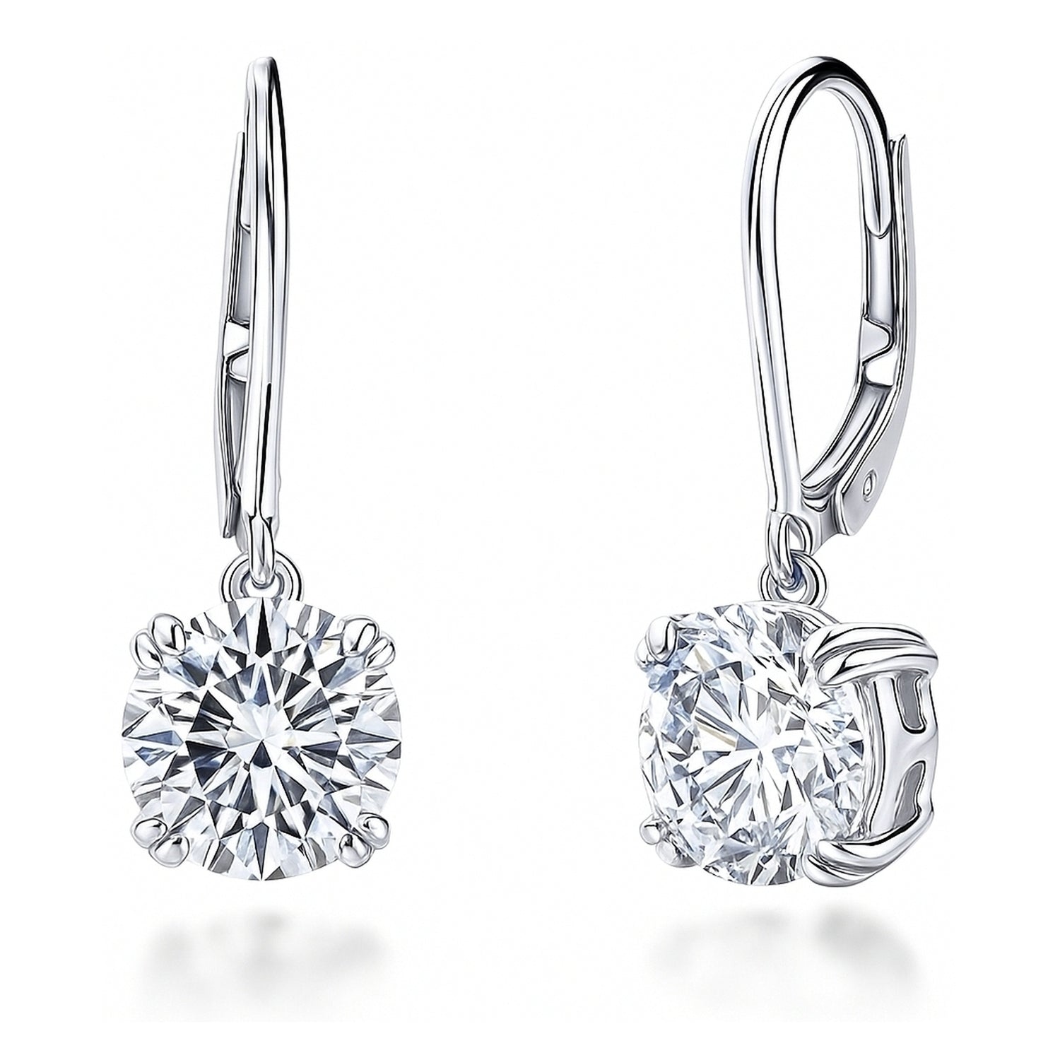 Solitaire 4ct CZ Leverback Earrings in Sterling Silver, 1 of 6