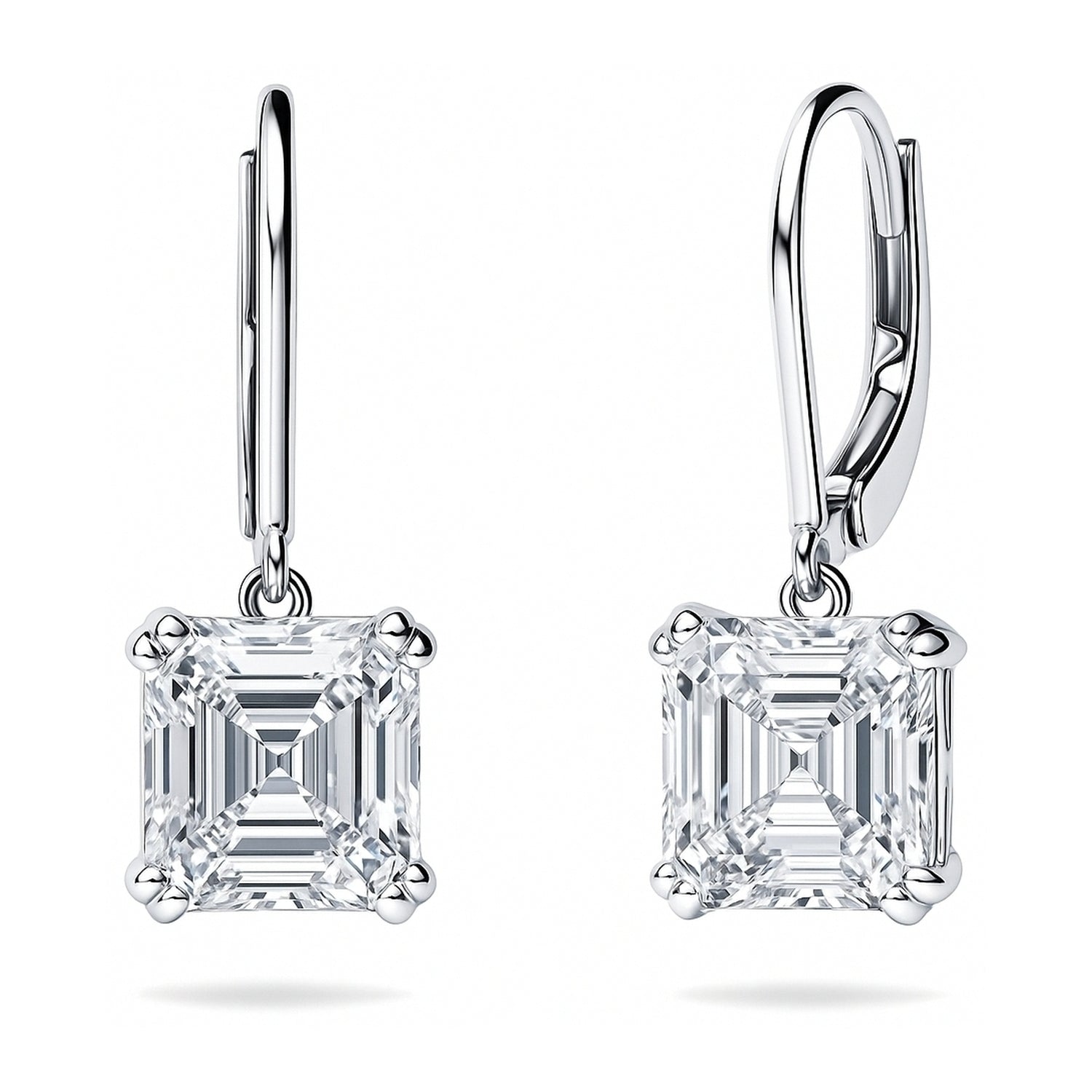 Solitaire 6ct Asscher CZ Leverback Earrings in Sterling Silver, 1 of 6