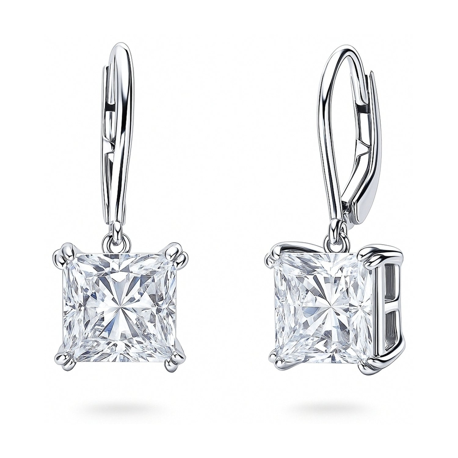 Solitaire 6ct Princess CZ Leverback Earrings in Sterling Silver, 1 of 6