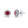 Halo Kaleidoscope CZ Stud Earrings in Sterling Silver, Red