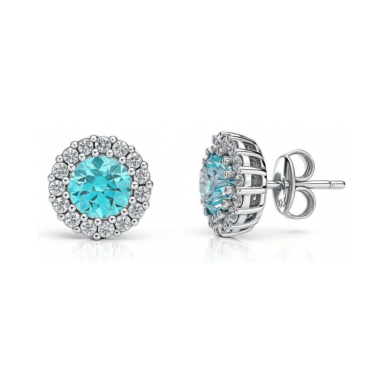 Halo Kaleidoscope CZ Stud Earrings in Sterling Silver, Frosty Mint