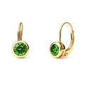 Solitaire 1.2ct Bezel CZ Leverback Earrings in Sterling Silver, Green, Gold Flashed