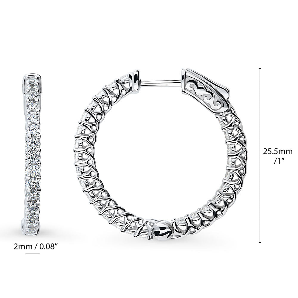 Silver Cubic Zirconia Small Inside-Out Hoop Earrings 1 inch