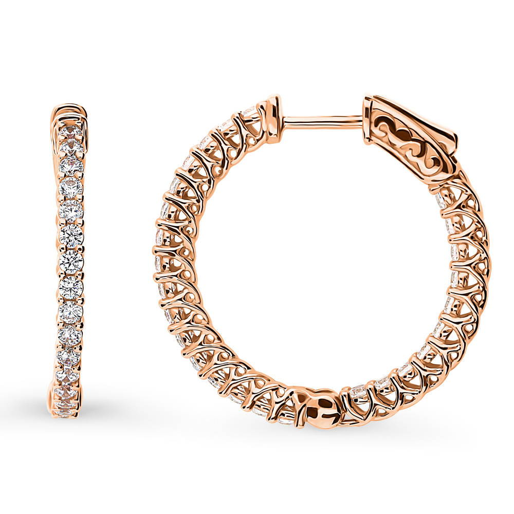 Front view of CZ Small Inside-Out Hoop Earrings in Sterling Silver 1 inch