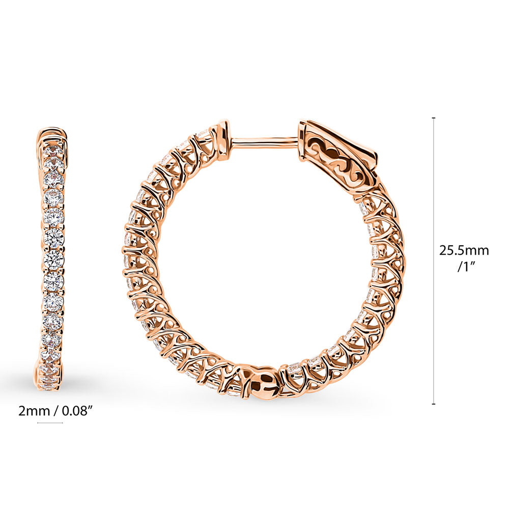 CZ Small Inside-Out Hoop Earrings in Sterling Silver 1"