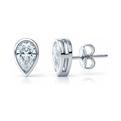 Solitaire 1.6ct Bezel Pear CZ Stud Earrings in Sterling Silver