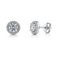 Halo CZ Stud Earrings in Sterling Silver, Clear Color