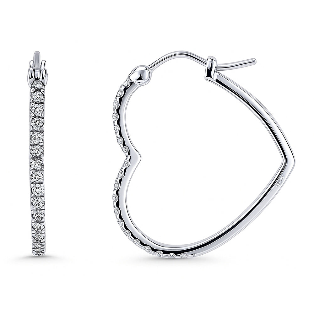 Heart CZ Small Hoop Earrings in Sterling Silver 1 inch, 1 of 6