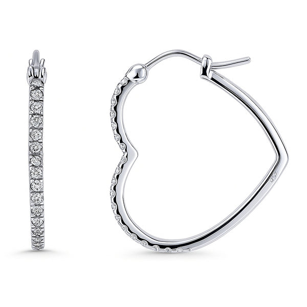 Sterling Silver Heart CZ Small Hoop Earrings 1 inch – BERRICLE