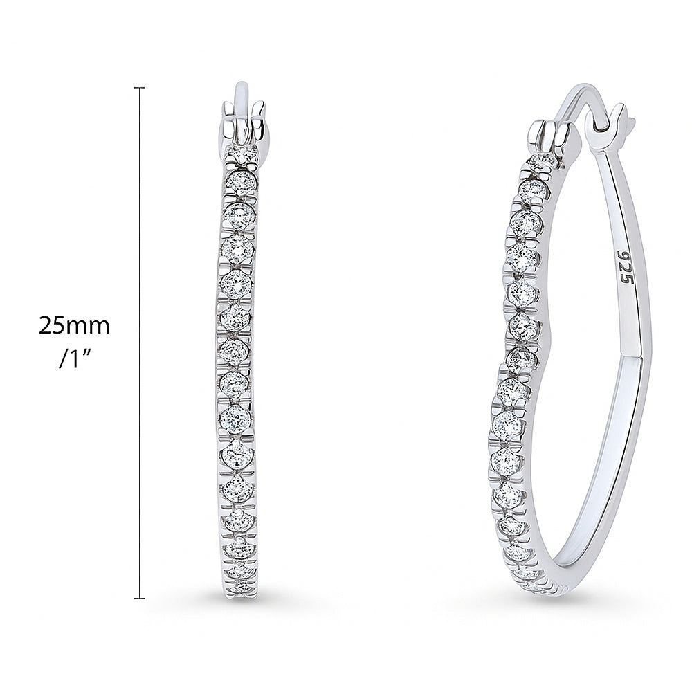 Heart CZ Small Hoop Earrings in Sterling Silver 1 inch, 4 of 6