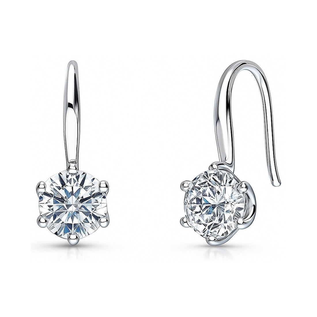 Solitaire 2.5ct CZ Fish Hook Earrings in Sterling Silver