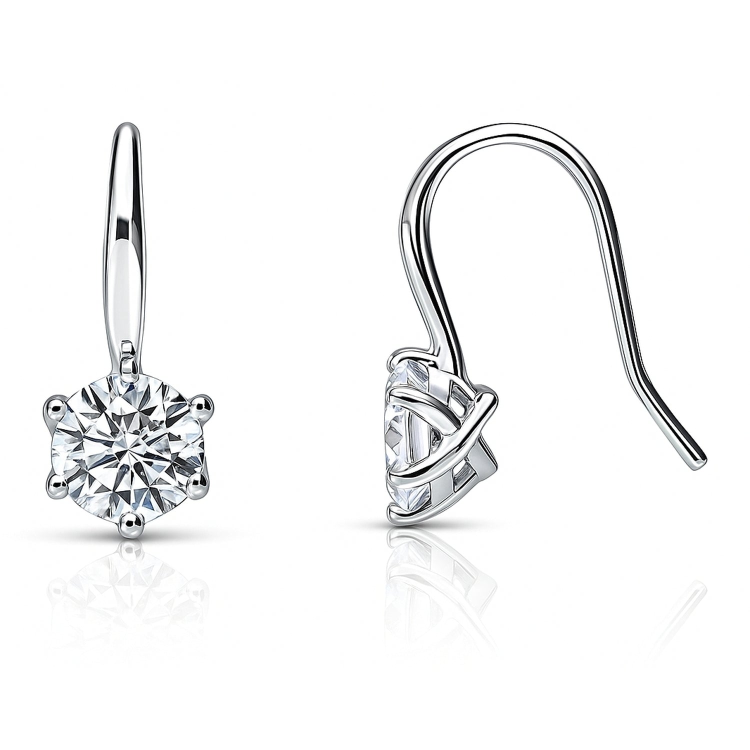 Solitaire 2.5ct CZ Fish Hook Earrings in Sterling Silver, 4 of 5
