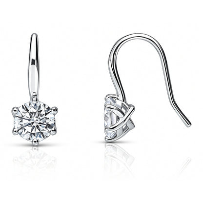 Solitaire 2.5ct CZ Fish Hook Earrings in Sterling Silver