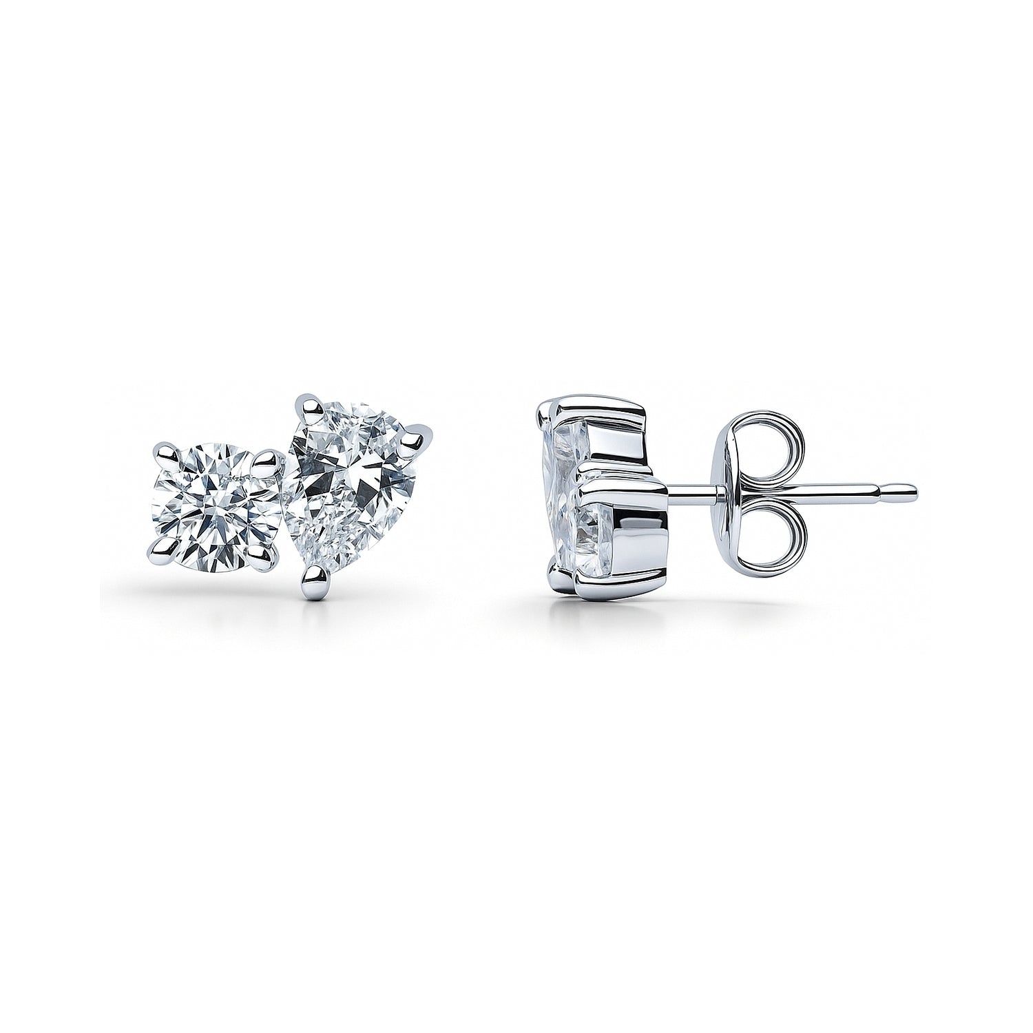 2-Stone CZ Stud Earrings in Sterling Silver, 1 of 4