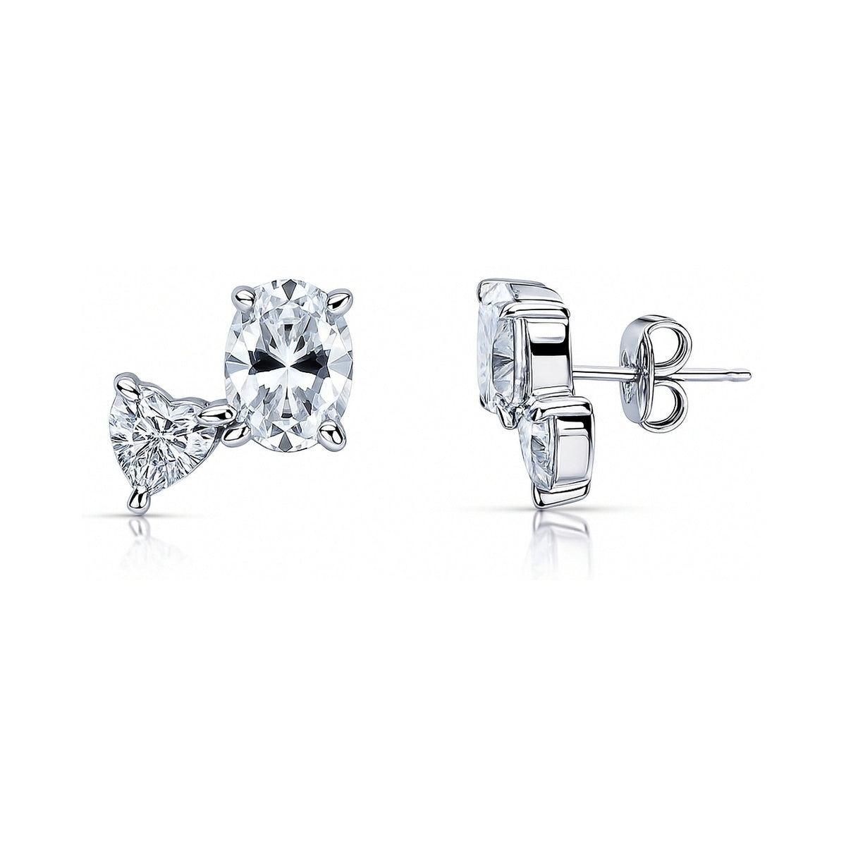 2-Stone CZ Stud Earrings in Sterling Silver