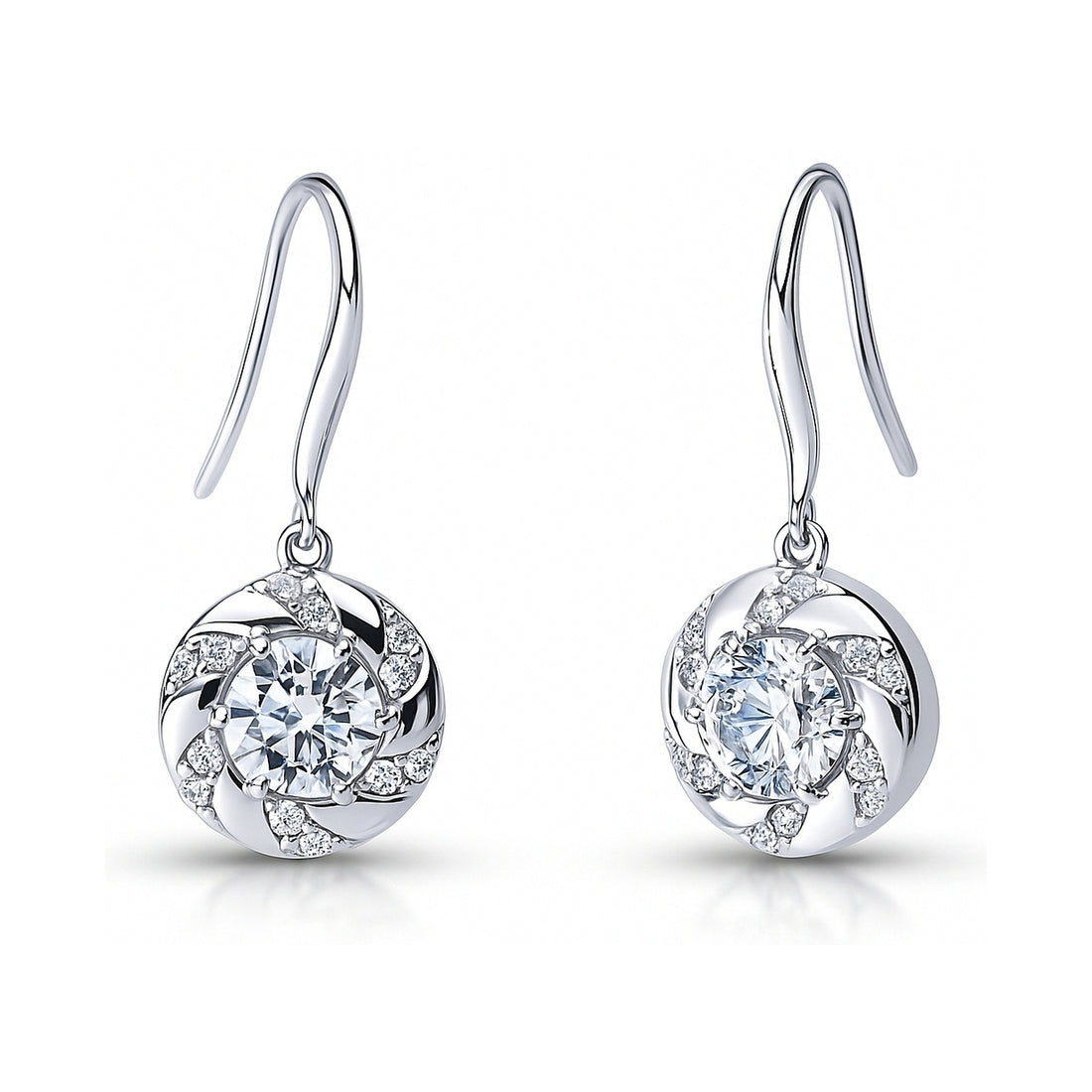 Wreath Woven CZ Fish Hook Earrings in Sterling Silver
