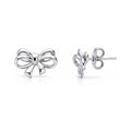 Bow Tie Ribbon CZ Stud Earrings in Sterling Silver, Style 1