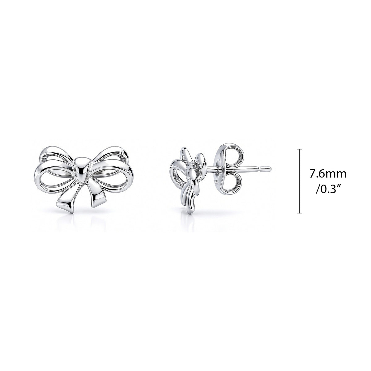 Bow Tie Ribbon CZ Stud Earrings in Gold Flashed Sterling Silver, Rhodium Plated