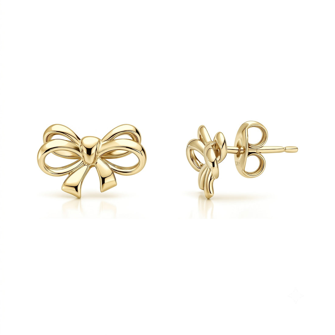 Bow Tie Ribbon CZ Stud Earrings in Gold Flashed Sterling Silver