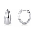 Oval Dome Small Huggie Earrings in Sterling Silver 0.6 inch, Rhodium Plated