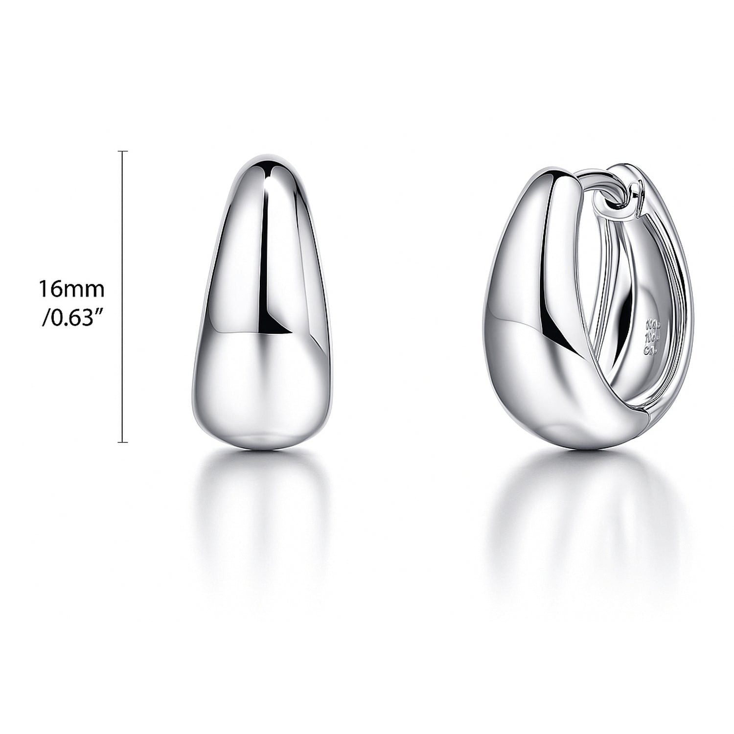 Oval Dome Small Huggie Earrings in Sterling Silver 0.6 inch, Rhodium Plated
