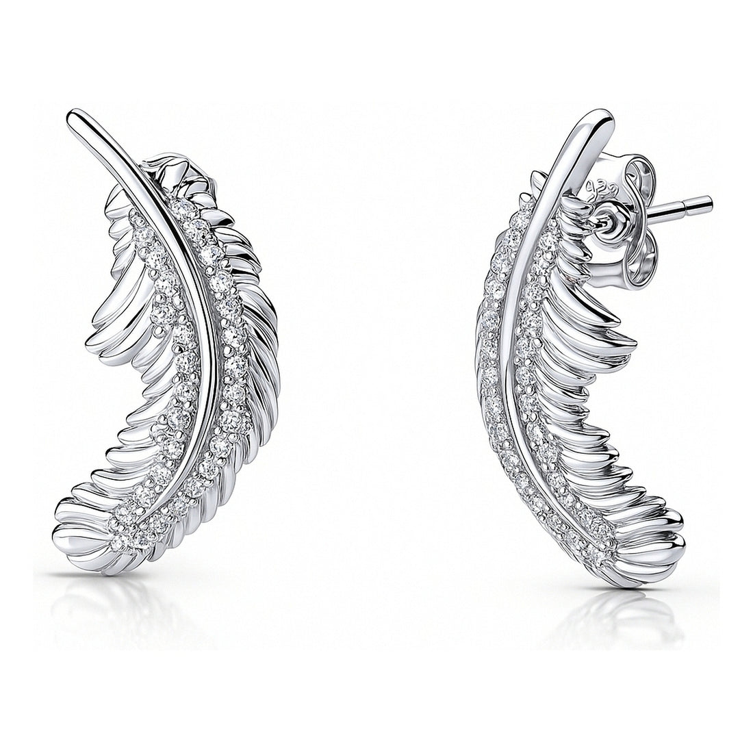 Feather CZ Stud Earrings in Sterling Silver
