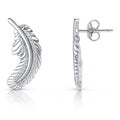 Feather CZ Stud Earrings in Sterling Silver, Rhodium Plated