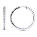 Bar CZ Small Hoop Earrings in Sterling Silver, 1 inch