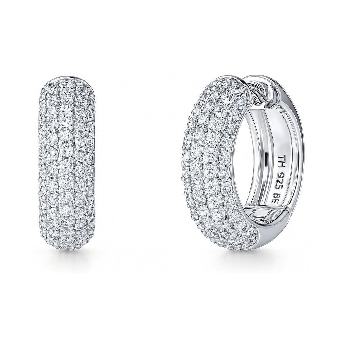 Dome CZ Small Hoop Earrings in Sterling Silver