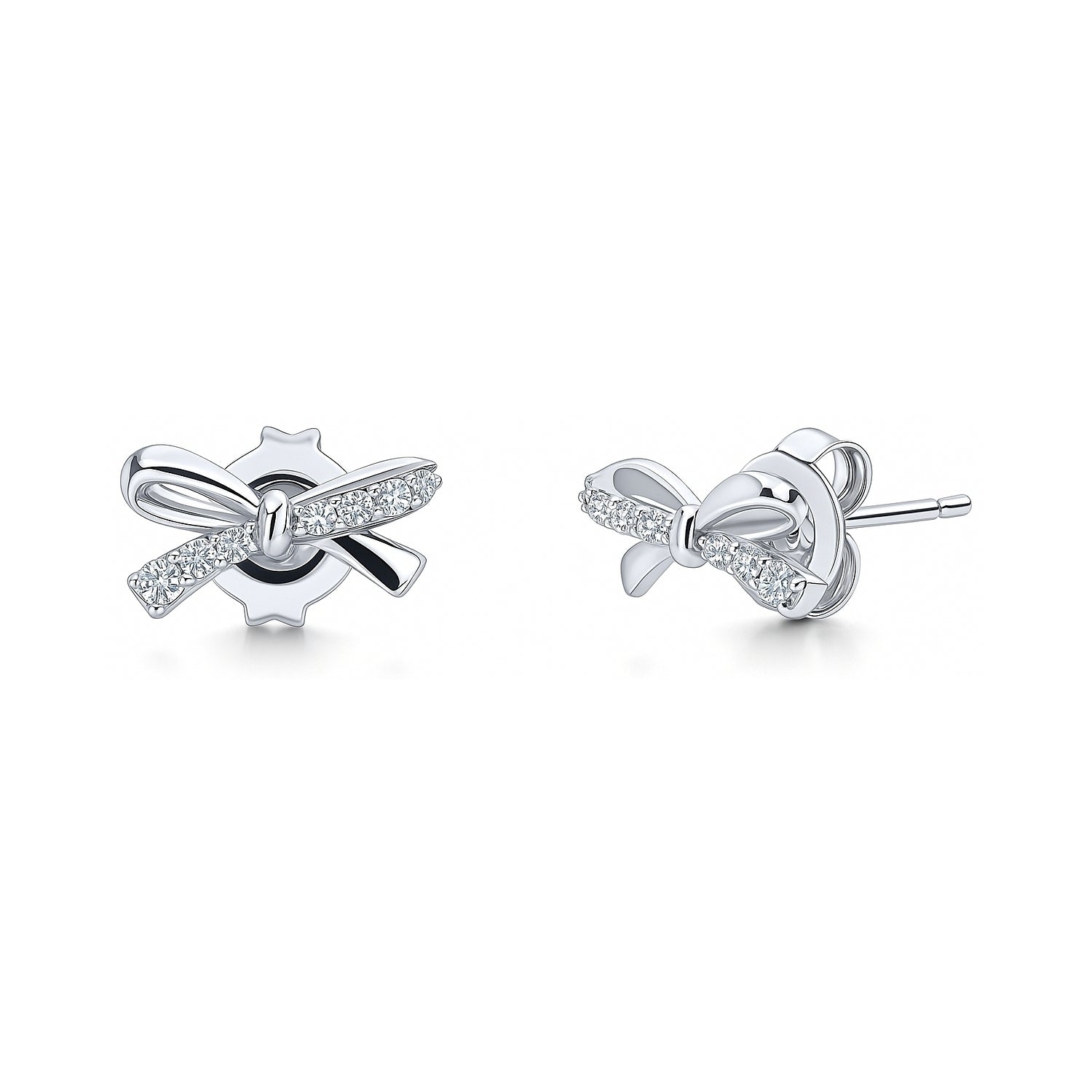 Bow Tie Ribbon CZ Cartilage Stud Earrings in Sterling Silver