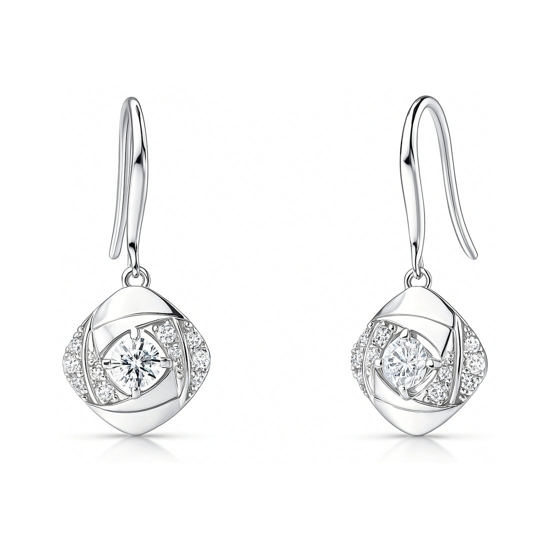 Woven CZ Fish Hook Earrings in Sterling Silver