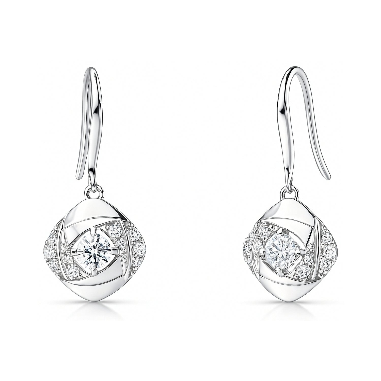 Woven CZ Fish Hook Earrings in Sterling Silver