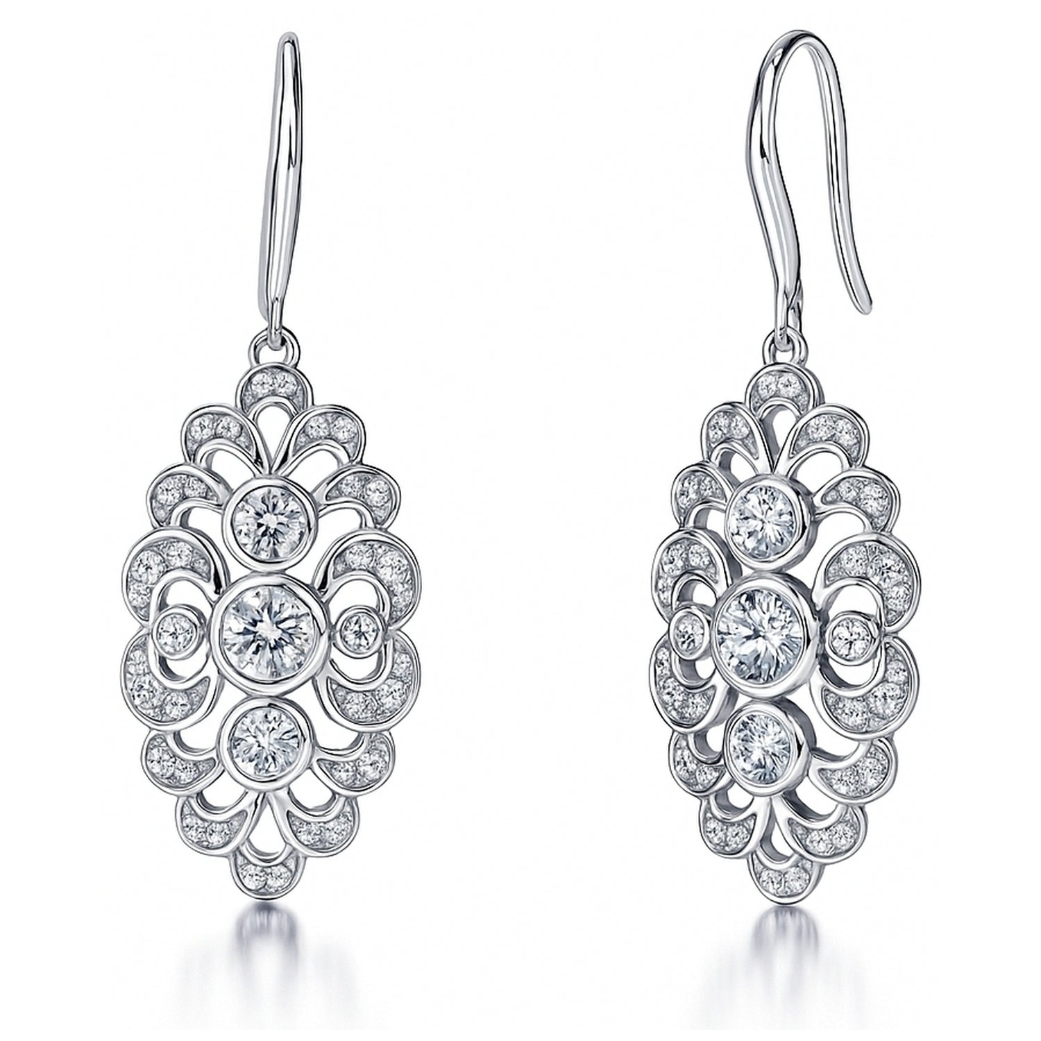 Navette Art Deco CZ Fish Hook Earrings in Sterling Silver, 1 of 7