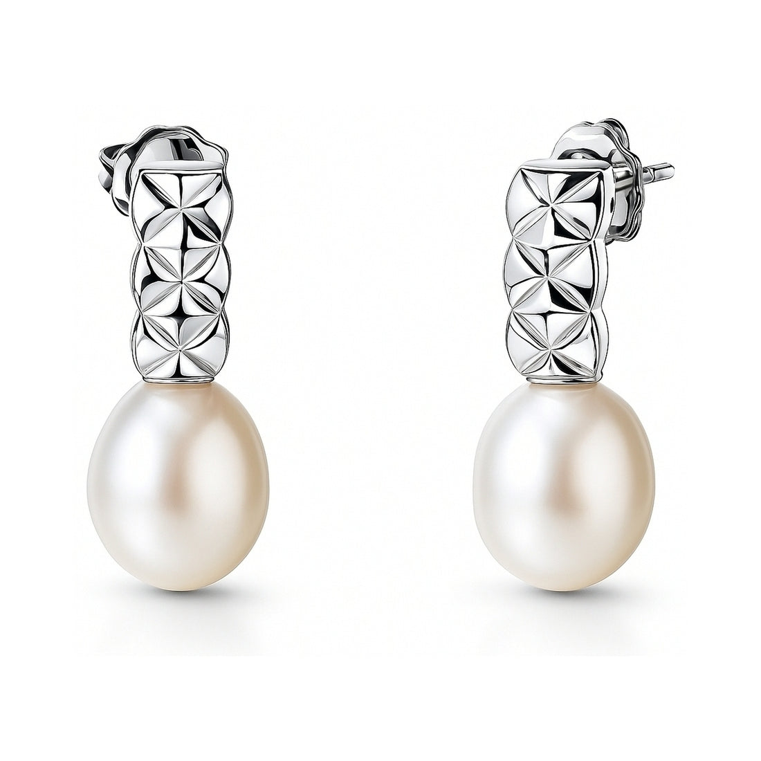 Solitaire Baroque Cultured Pearl Stud Earrings in Sterling Silver