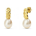 Solitaire Baroque Cultured Pearl Stud Earrings in Sterling Silver, Yellow Gold Flashed