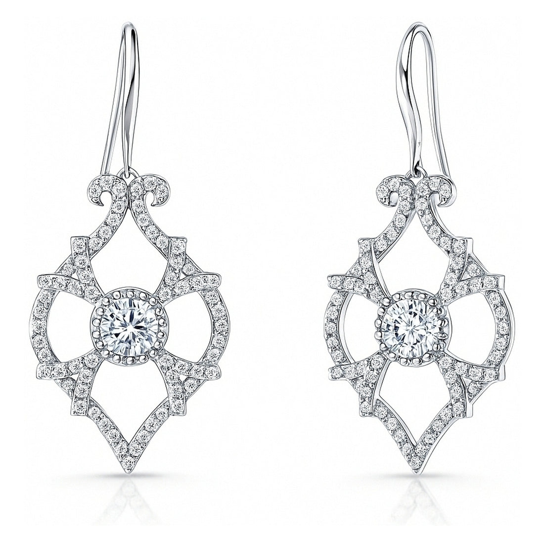 Woven CZ Fish Hook Chandelier Earrings in Sterling Silver