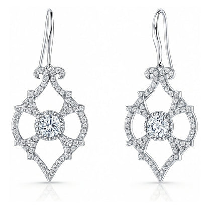Woven CZ Fish Hook Chandelier Earrings in Sterling Silver