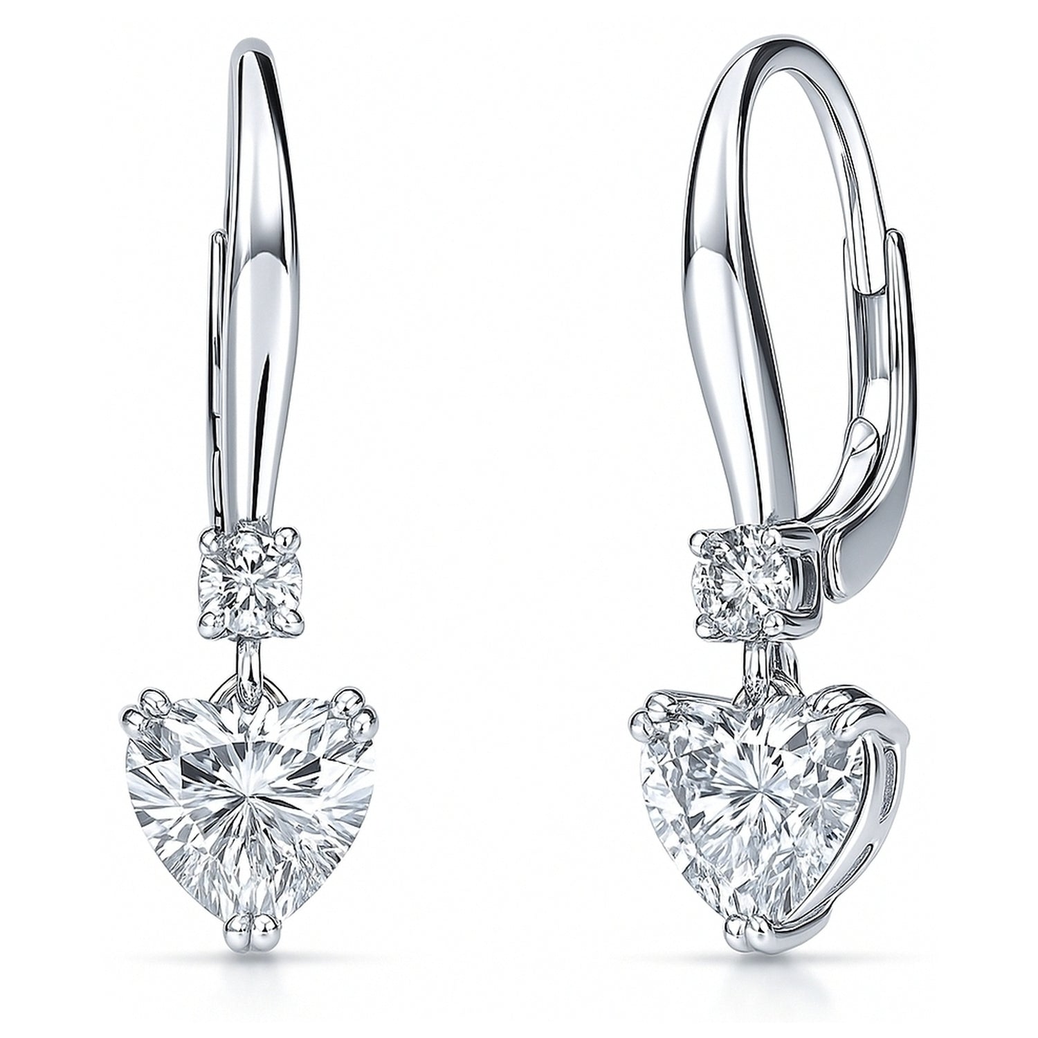 Solitaire 2.2ct Heart CZ Leverback Earrings in Sterling Silver