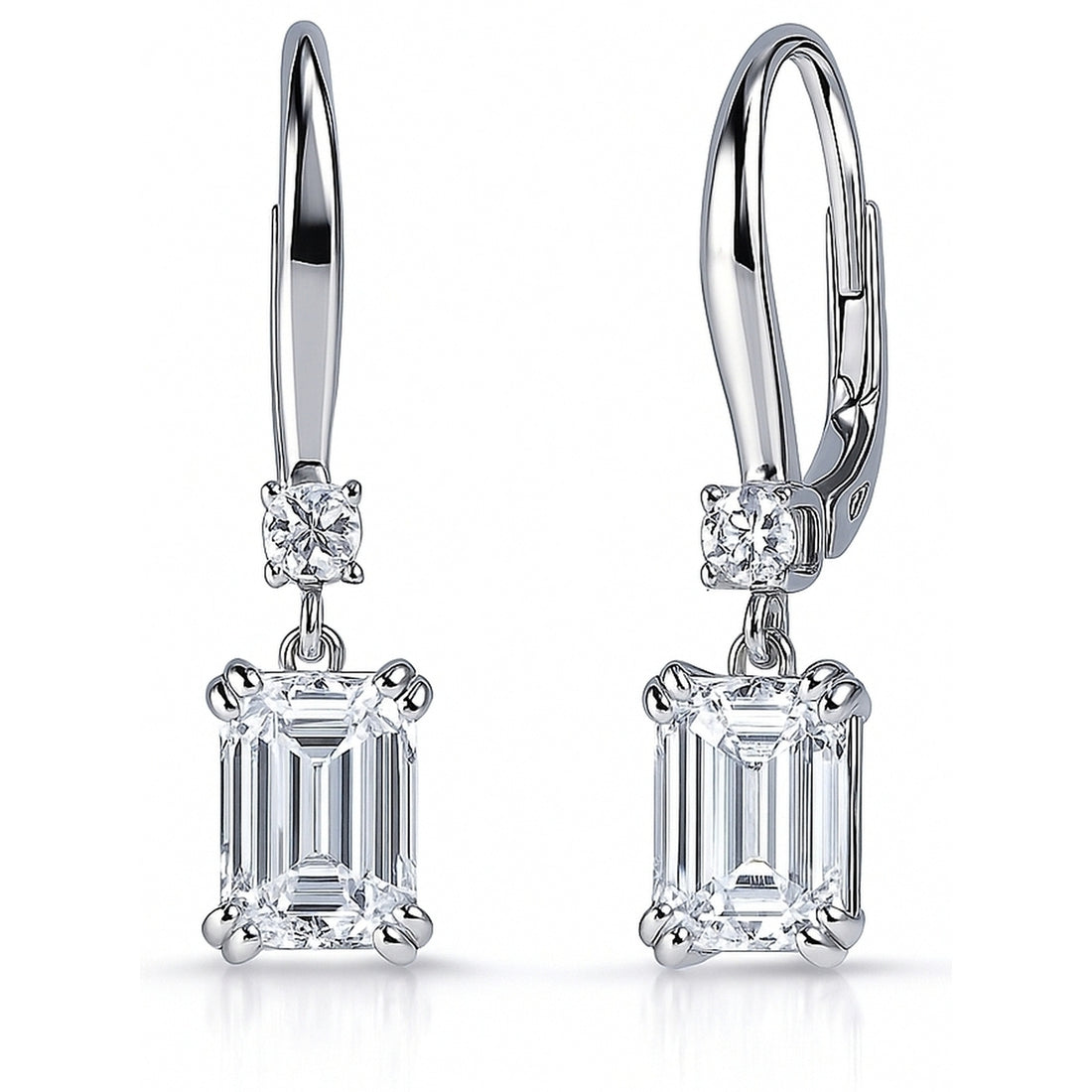 Solitaire Emerald Cut CZ Leverback Earrings in Sterling Silver