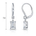 Solitaire Emerald Cut CZ Leverback Earrings in Sterling Silver, Rhodium Plated