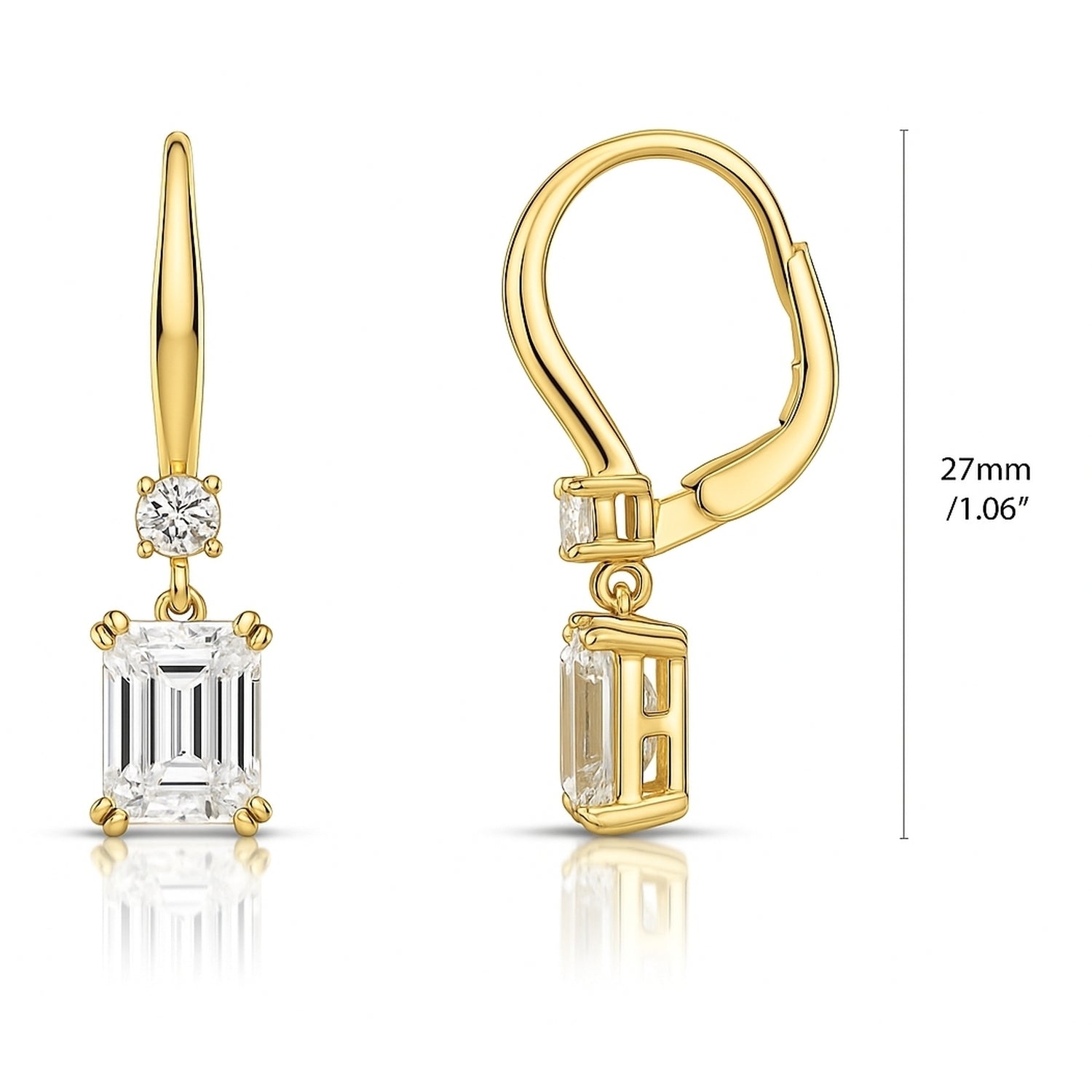 Gold Flashed Sterling Silver Solitaire CZ Leverback Earrings