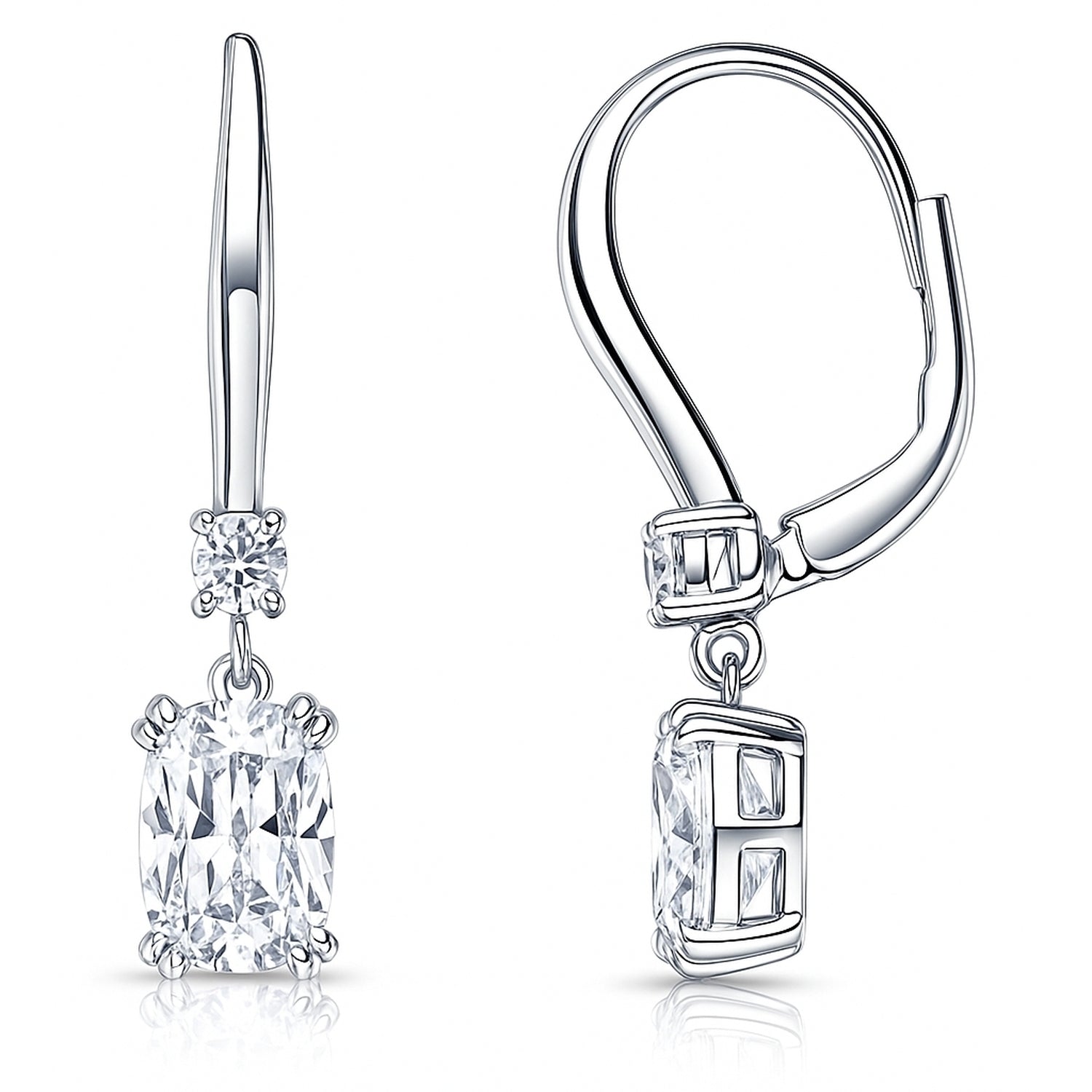 Solitaire 3.2ct Cushion CZ Leverback Earrings in Sterling Silver, 4 of 5