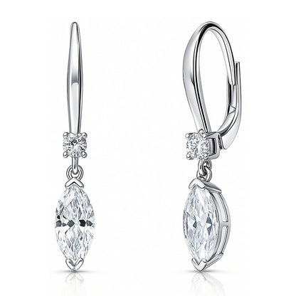 Solitaire 2ct Marquise CZ Leverback Earrings in Sterling Silver