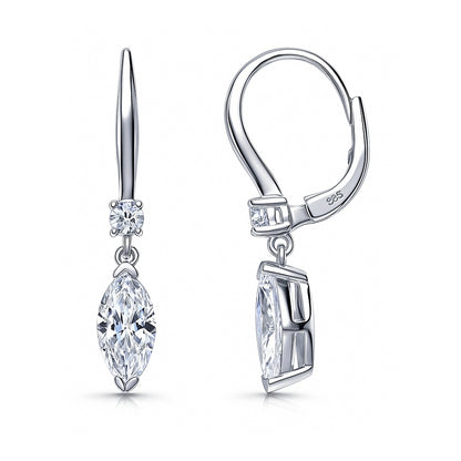 Solitaire 2ct Marquise CZ Leverback Earrings in Sterling Silver