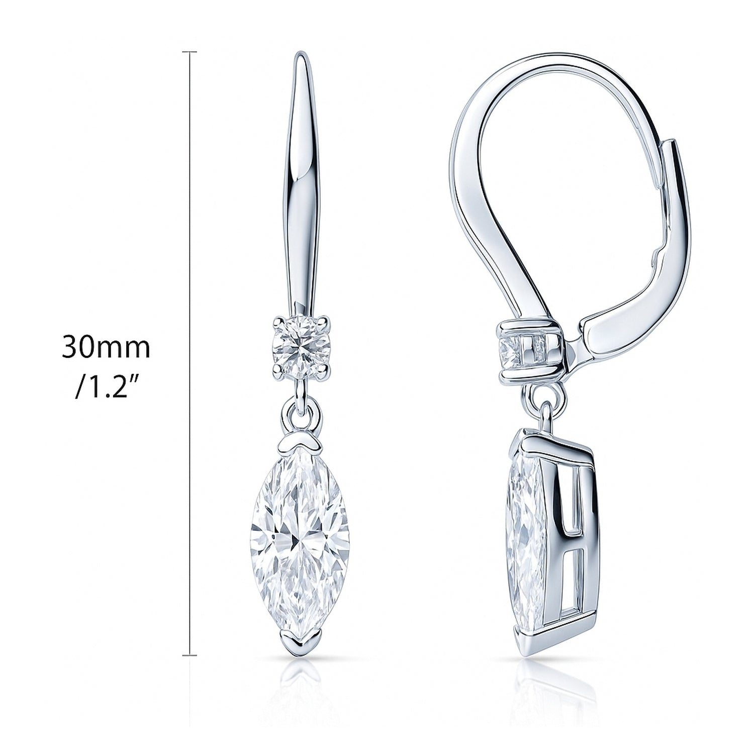 Solitaire 2ct Marquise CZ Leverback Earrings in Sterling Silver, 5 of 6