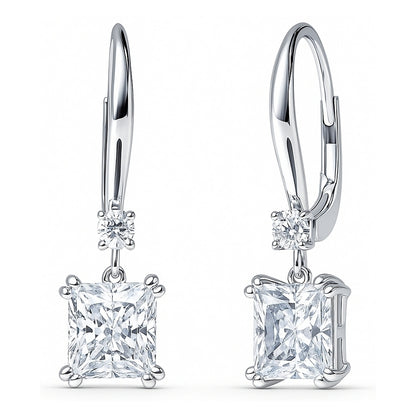 Solitaire 3.2ct Princess CZ Leverback Earrings in Sterling Silver