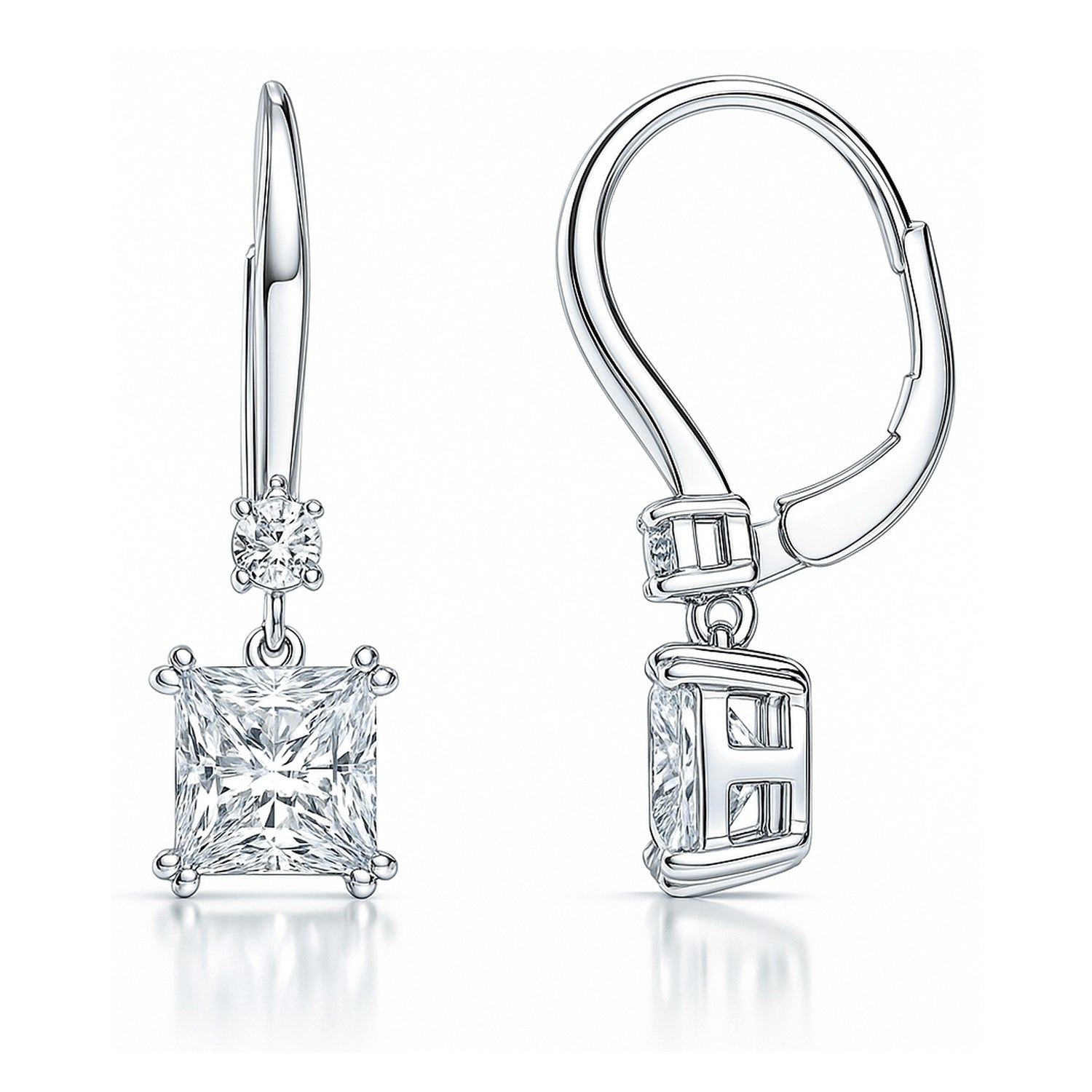 Solitaire 3.2ct Princess CZ Leverback Earrings in Sterling Silver, 4 of 5