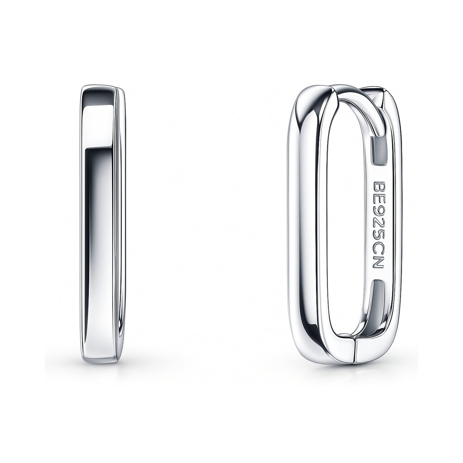 Rectangle Small Hoop Earrings in Sterling Silver 0.6 inch, 1 of 8
